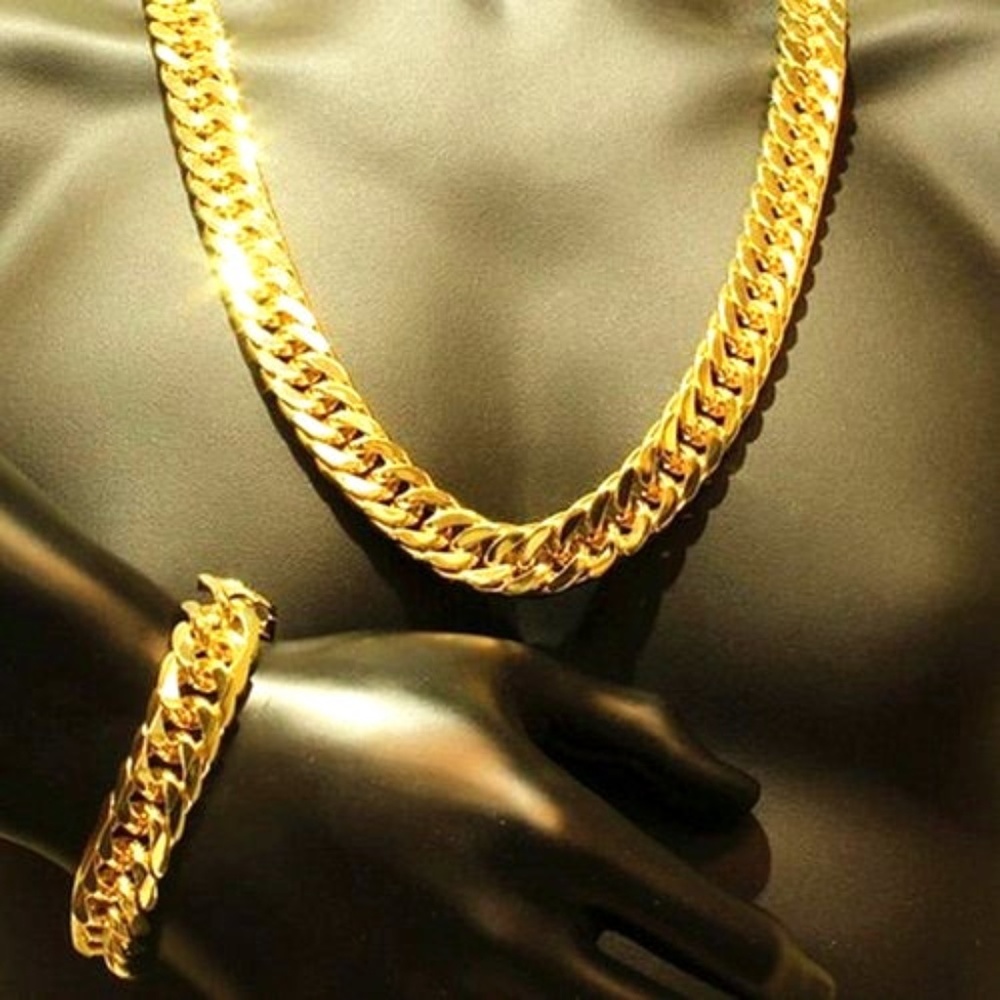 Gold filled Unisex Cuban Necklace/Bracelet Set